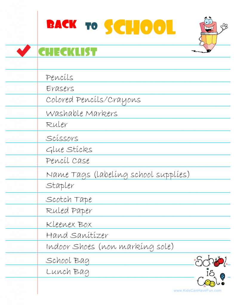 back to school supplies checklist