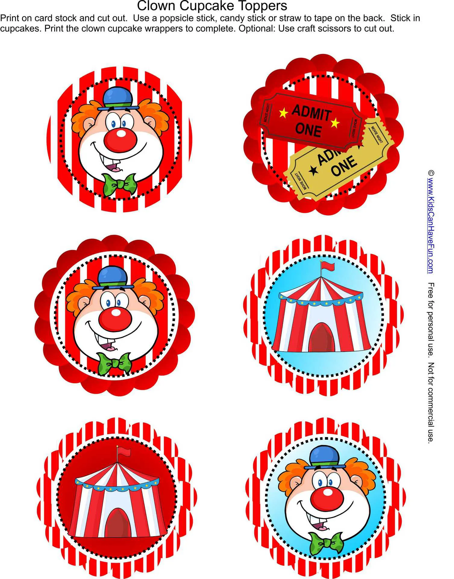 Carnival Clown Balloon Stickers - INSTANT DOWNLOAD - Cupcakemakeover